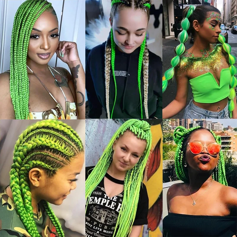 Capelli intrecciati verdi prestirati 26 pollici 3 confezioni di capelli intrecciati per trecce, impostazione estensioni dei capelli intrecciati sintetici (26 pollici)