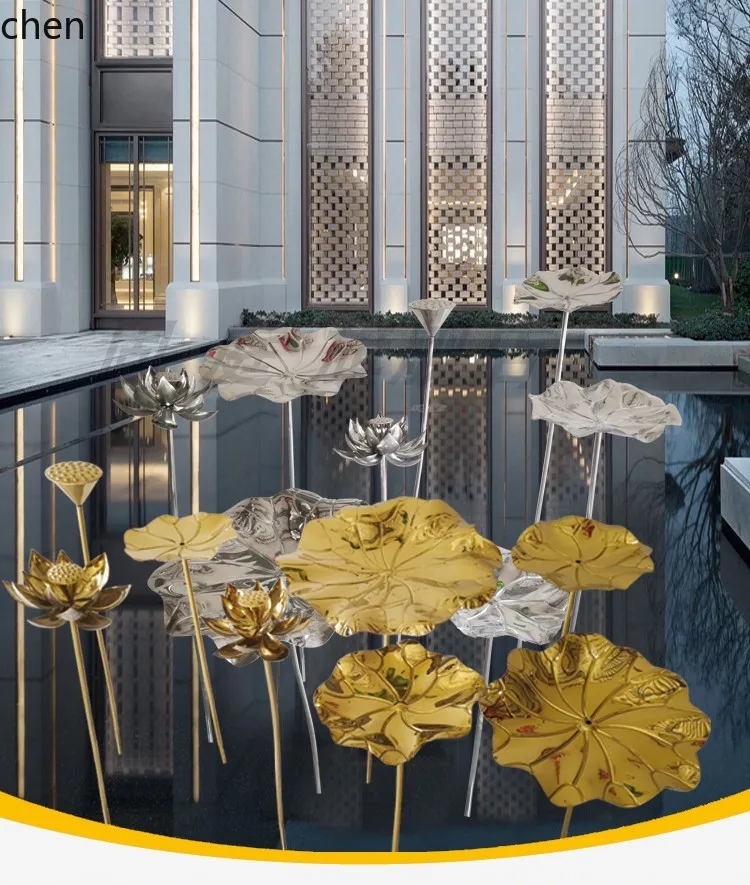 stainless steel lotus leaf floor ornament indoor courtyard pool water feature decorative lotus