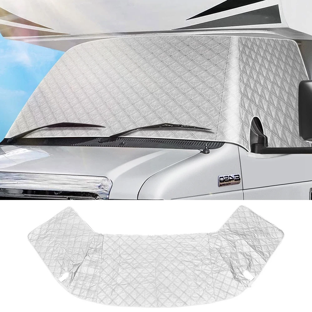 Cotton Liner Windshield Protection Cover for Ford E450 RV 1997-2024, Thicken Winter Snow Ice Prevention Covers Sunshade Cover