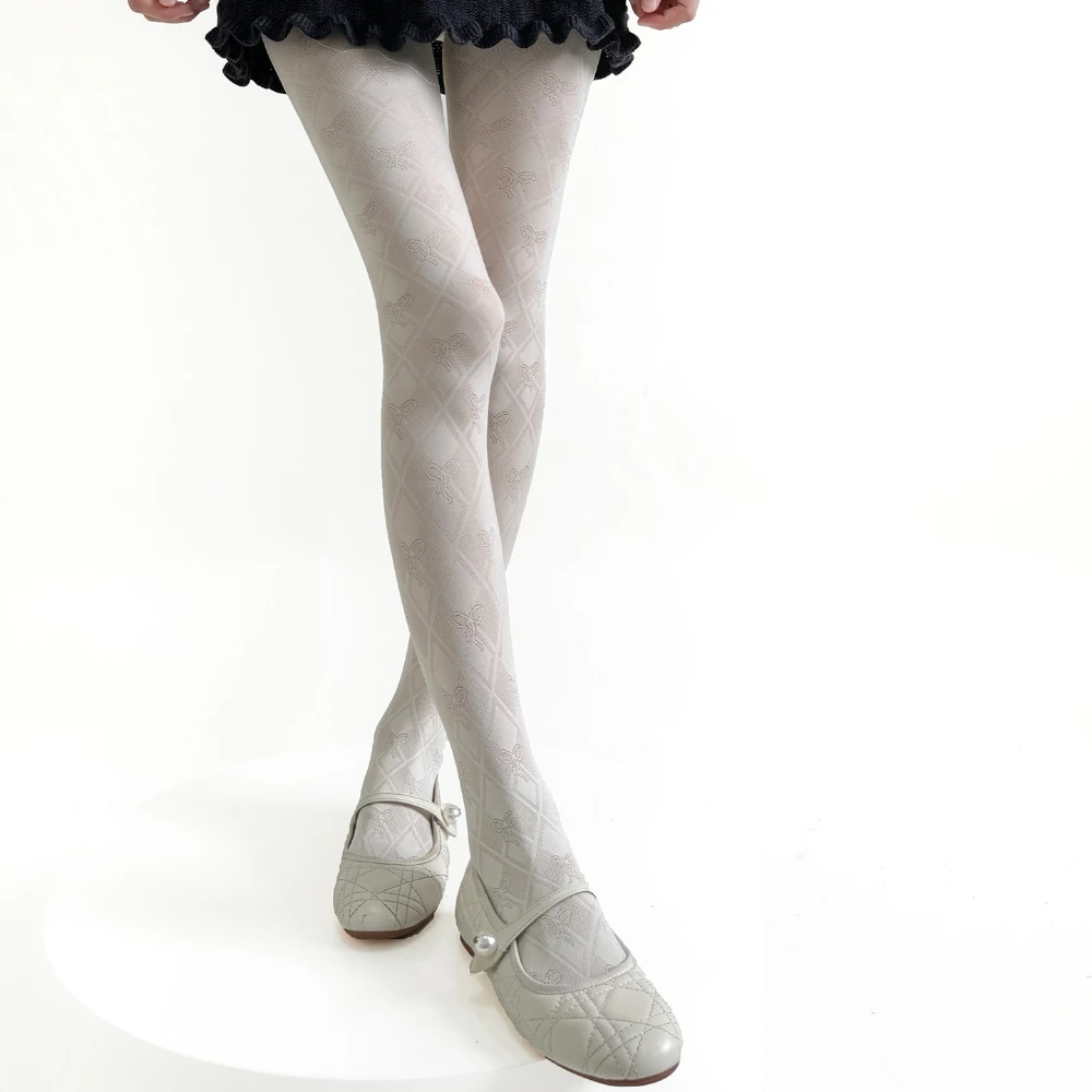 2026 New Autumn Women's Tights Rhombus Bow Jacquard Body Stockings Pantyhose Lingerie Slim Stockings Tights Pantyhose Leggings