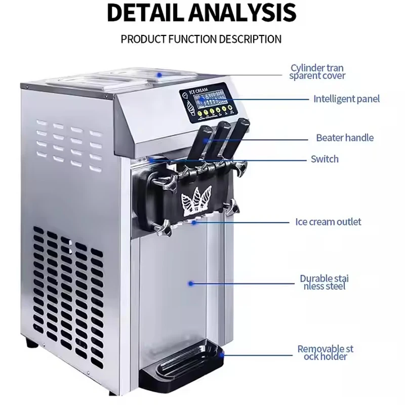 Three Flavored Ice Cream Machine With One Click Operation And Multifunctional Ice Cream Maker