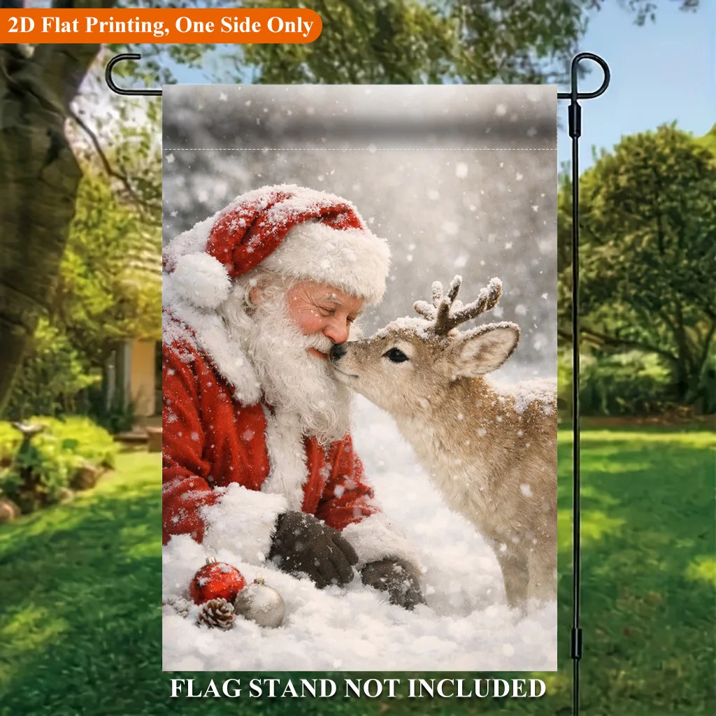 2D Flat - 2D Flat - 2D Flat Printing Garden Flag 1pc, Santa with a Cute Reindeer Single-Sided Polyester Garden Flag, Holiday Yard Banner, for Outdoor Home, Yard Decor, Seasonal Festival Yard Outside Decorative Flags
