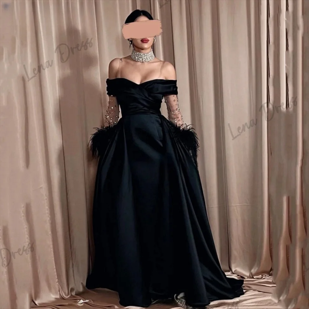 

Lena Satin Evening Dresses Woman Elegant Luxury Evening Dress 2024 Off the Shoulders Ball Gowns Black Line A Long Skirt Prom