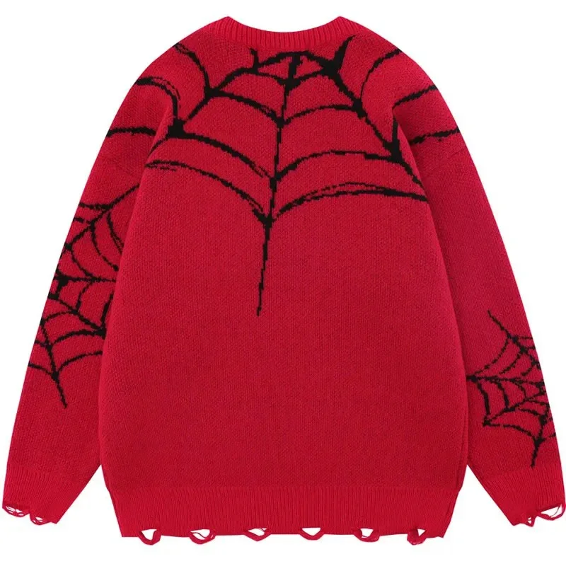 Aelfric Eden lavorato a maglia Spider Web Hole Jumper uomo maglione strappato Y2K Hip Hop Streetwear Harajuku Punk Goth maglioni Pullover larghi