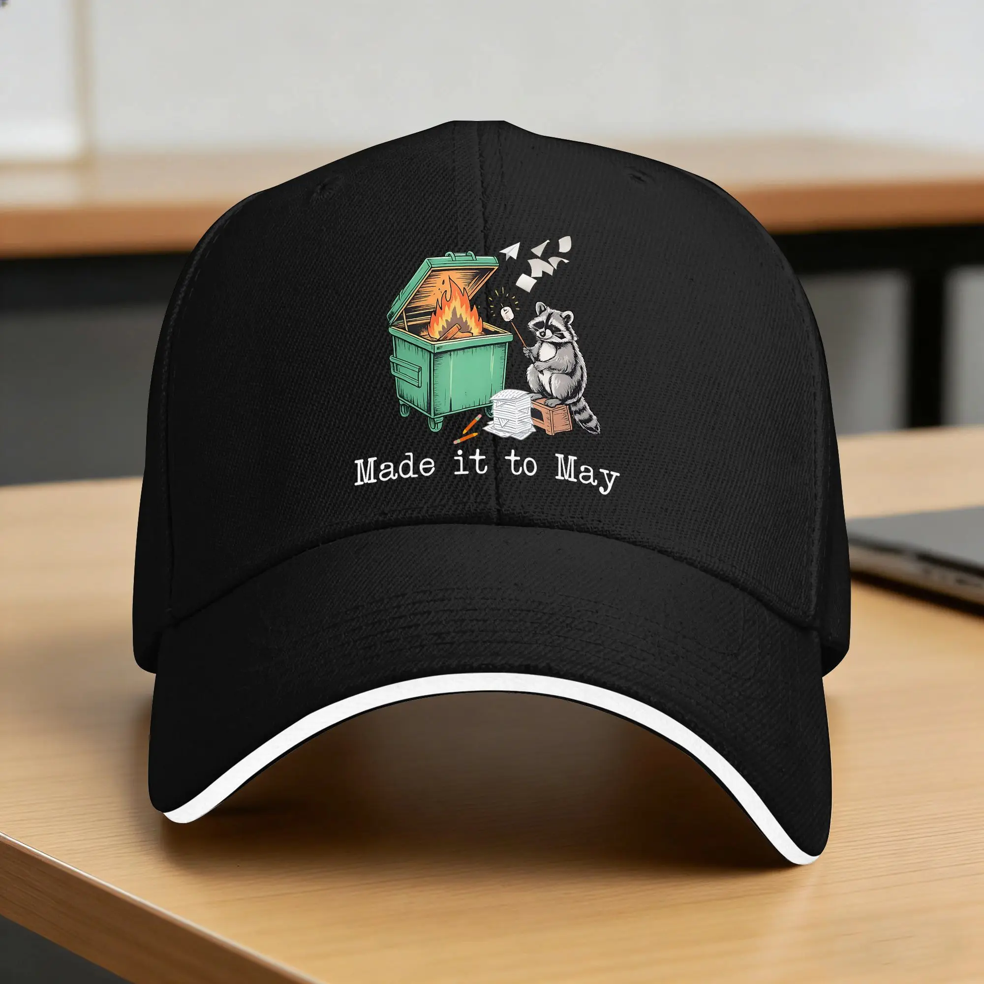Made It to May Raccoon Dumpster Teacher Last Day of School Baseball Cap Retro Couple Trucker Hat  Gym Snapback Cap Birthday Gift