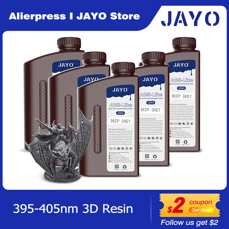 

JAYO Standard/ABS-Like/Toughness/Like PA Resin 5KG 395-405nm UV Curing Photopolymer Rapid Resin for LCD/DLP/SLA 3D Printer