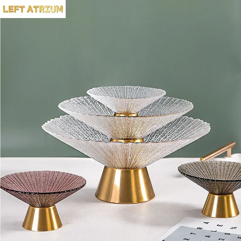 Transparent Striped Glass Bowl, High Footed Fruit Platter, Household Fruit Basin, Living Room Coffee Table Storage Container
