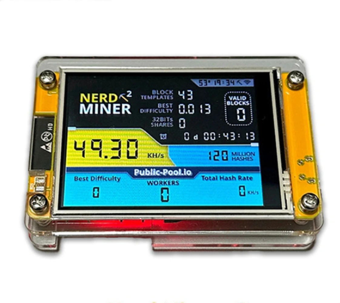 NerdMiner V2 ESP32-2432S028R Hashrate 49K/S 2.8 Inch Smart Display Crypto Solo Lottery Nerd Miner Bitcoin Miner