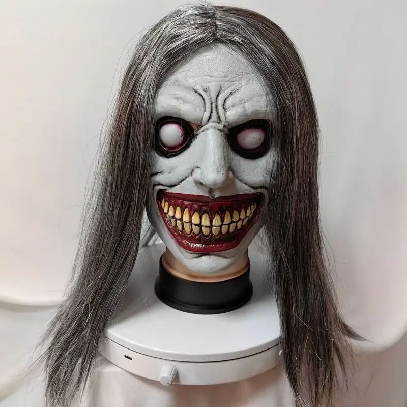 Nowa Halloweenowa Straszna Maska Cosplay Demon Uśmiech Białe Oczy Maska Horror dla Dorosłych na Imprezę Straszny Kostium Rekwizyt Akcesorium