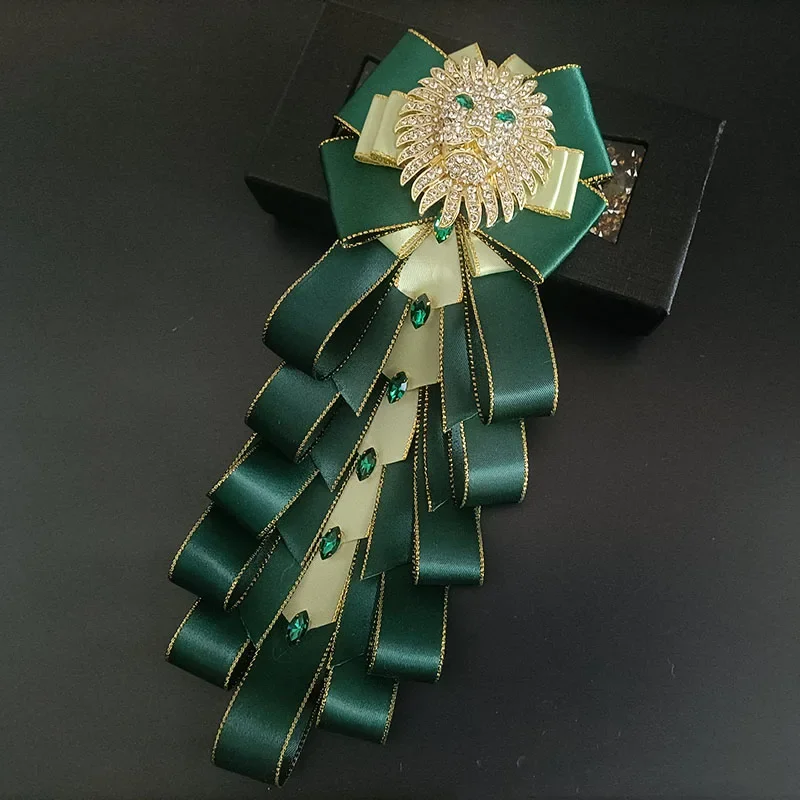 

Handmade Bow Ties Original Design Jewelry Gift High-end Men's Business Wedding Suit Shirt Collar Flower Rhinestones Lion's Head