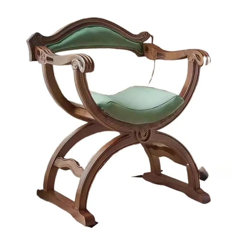 Medieval sofa chair French retro engraved antique Dante chair solid wood olive velvet olive green American living room furniture
