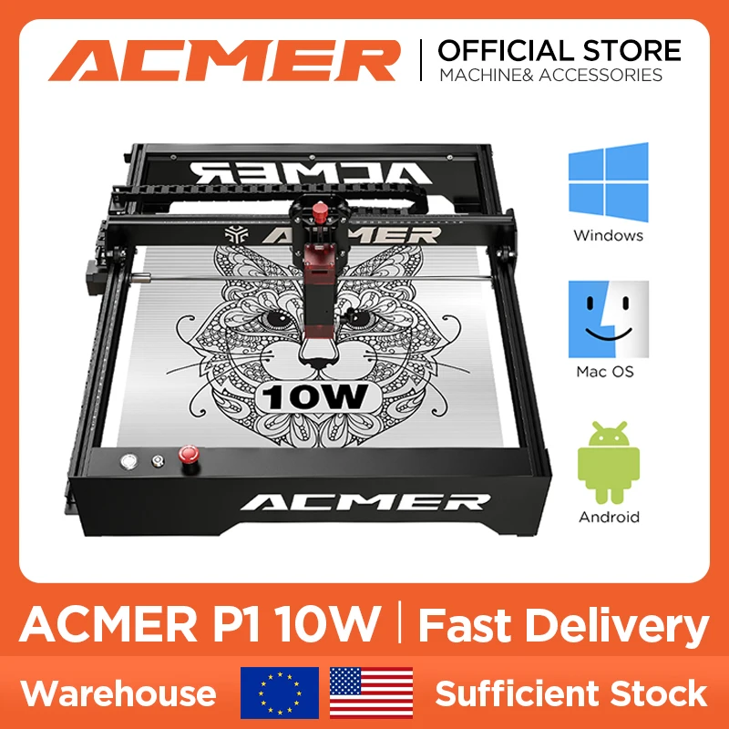 ACMER P1 10W Laser Engraving Machine With Honeycomb Board CNC Laser Engraver Cutter Woodworking Tools Working Area 400X400mm