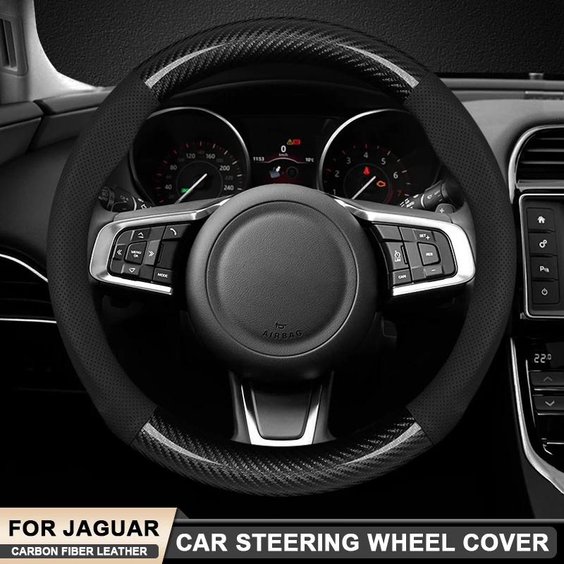 

Car Carbon Fiber Leather Steering Wheel Cover For Jaguar XE XF XK XJR XJ XEL XFR XFL E-PACE F-PACE F-TYPE I-PACE S-TYPE X-TYPE