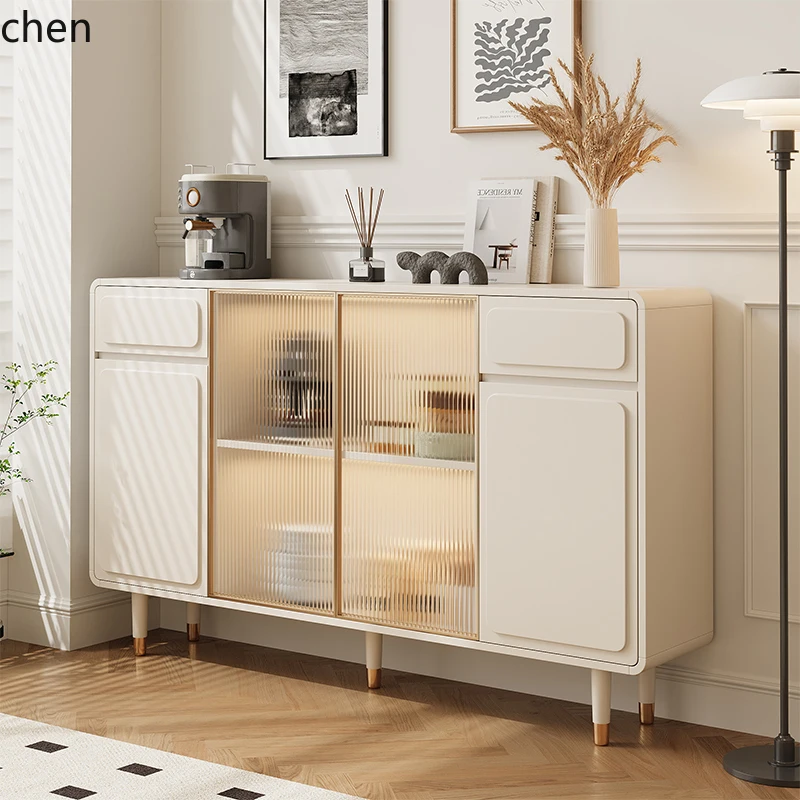

WL cream style dining side cabinet integrated shelf against the wall wall narrow cabinet ultra-thin locker