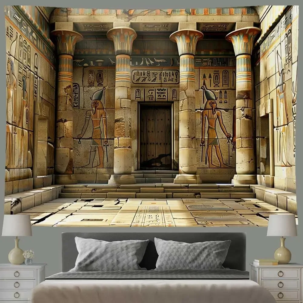 Ancient Egyptian Pharaoh Wall Tapestry Mural Hanging Large Size Decorative Room Decor Hieroglyphic Art Style Wall Print Home Dec