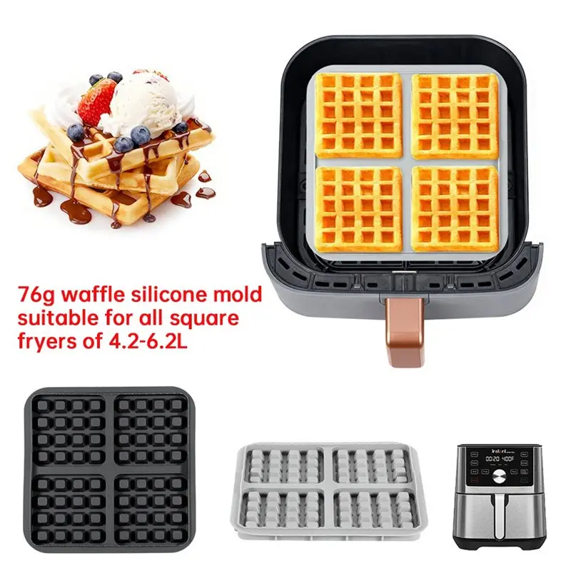 B83B-For Air Fryer Compatible 2Pcs 17X17cm Waffle Plates Mold Silicone Baking Mold For All 4.2-6.2L Square For Air Fryers A
