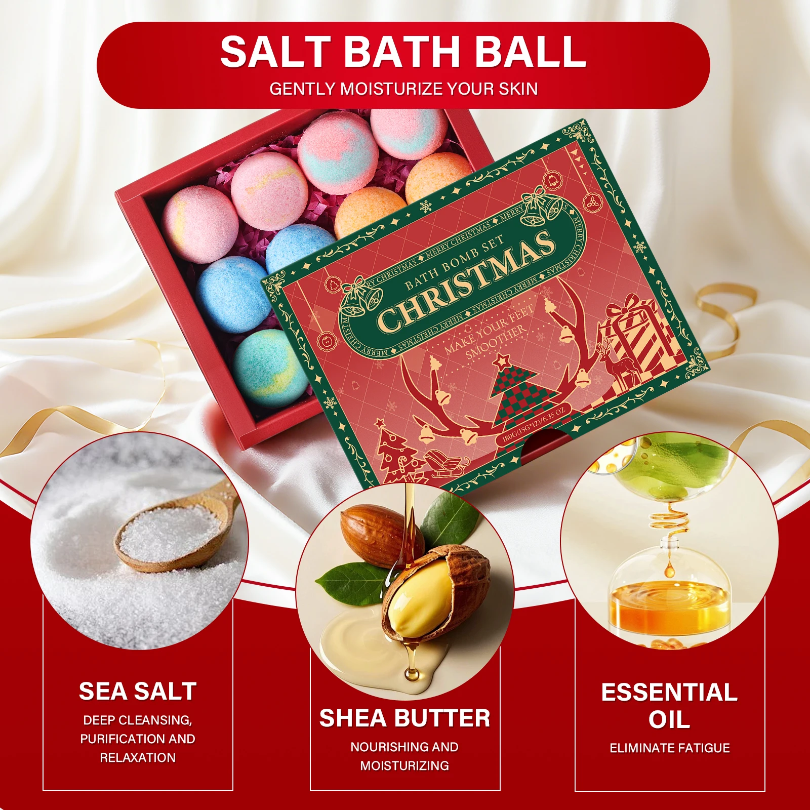 

Sea salt bath ball Christmas gift box set, fragrance bathroom, healing and regulating skin oil secretion