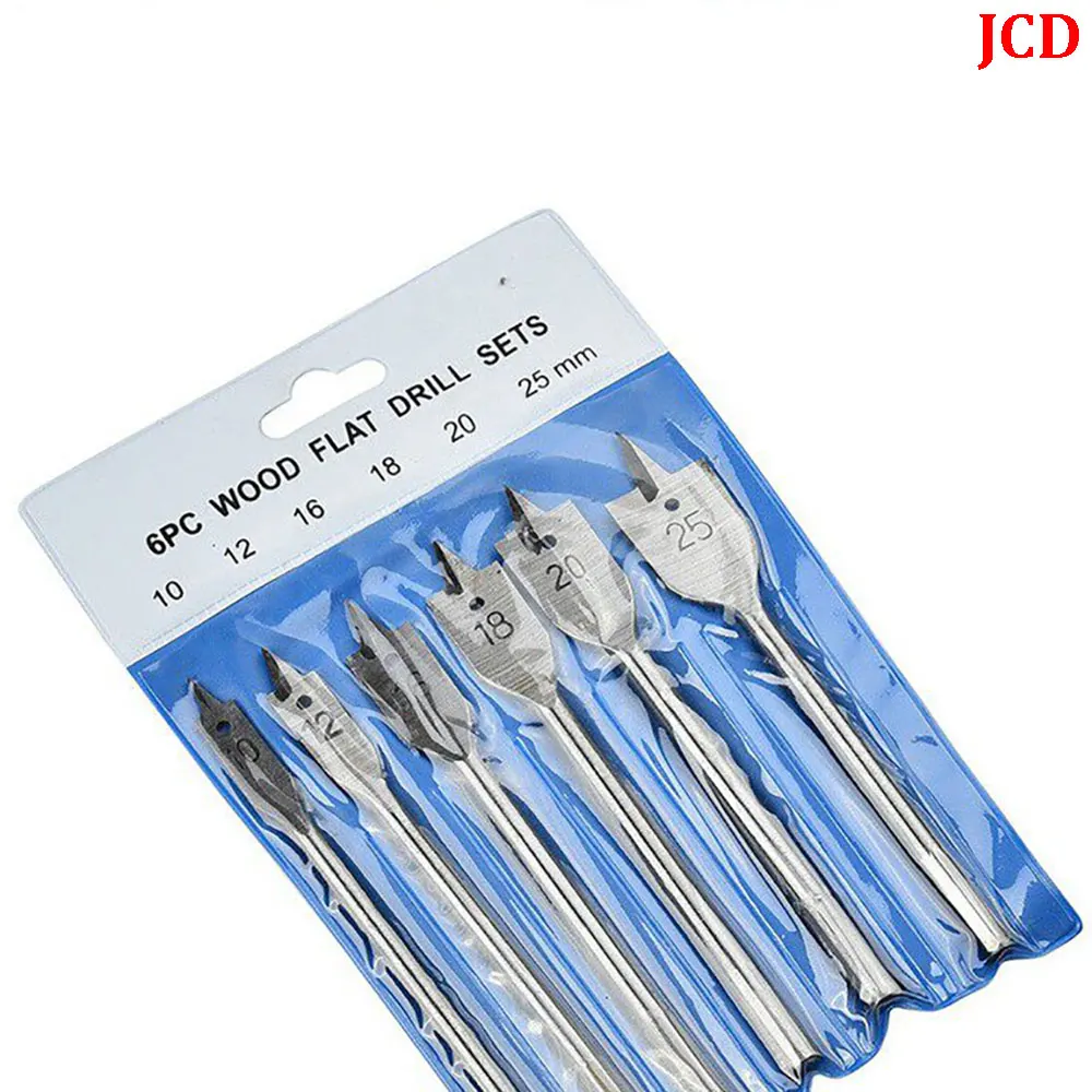 6pc Hexagonal Handle Woodworking Hole Opener Wooden Board Drilling Bit Tool Set Natural Color Three Pointed Flat Drill Bit