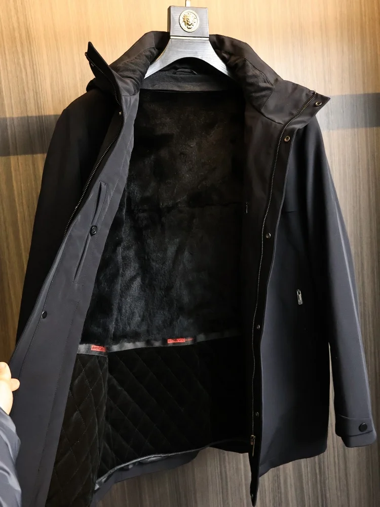 

Removable Inner Cotton Jaet Men's Outdoor Waterproof Rabbit Fur Lined Hooded Warm Faion Urban Sle Thiened Long Sve