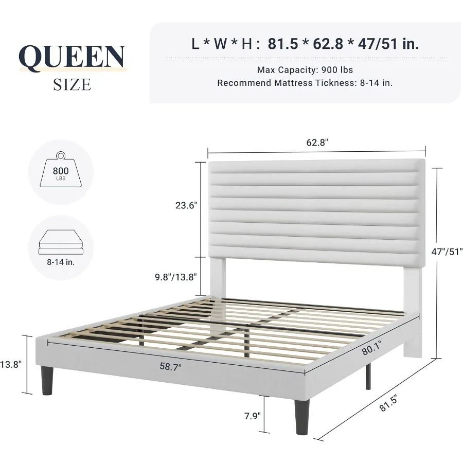 Bed Frame, Velvet Upholstered Bed with Adjustable Headboard for Bedroom, Dark Gray, Soft Touch and Modern Style