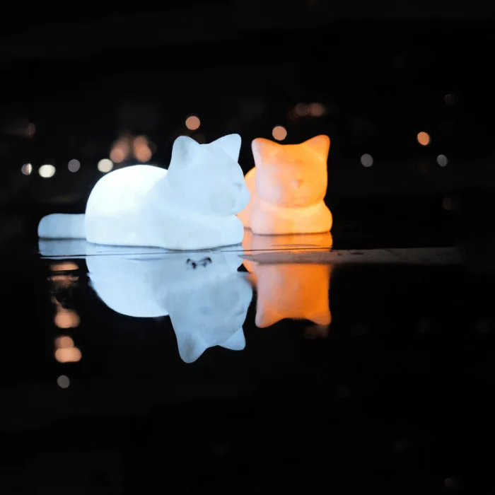 Cute Cat Doll Pillow Nightlights Eye Protection Yellow Light Nightlight Battery Charging Kitty Lamp Gift for Child Kids Nursery