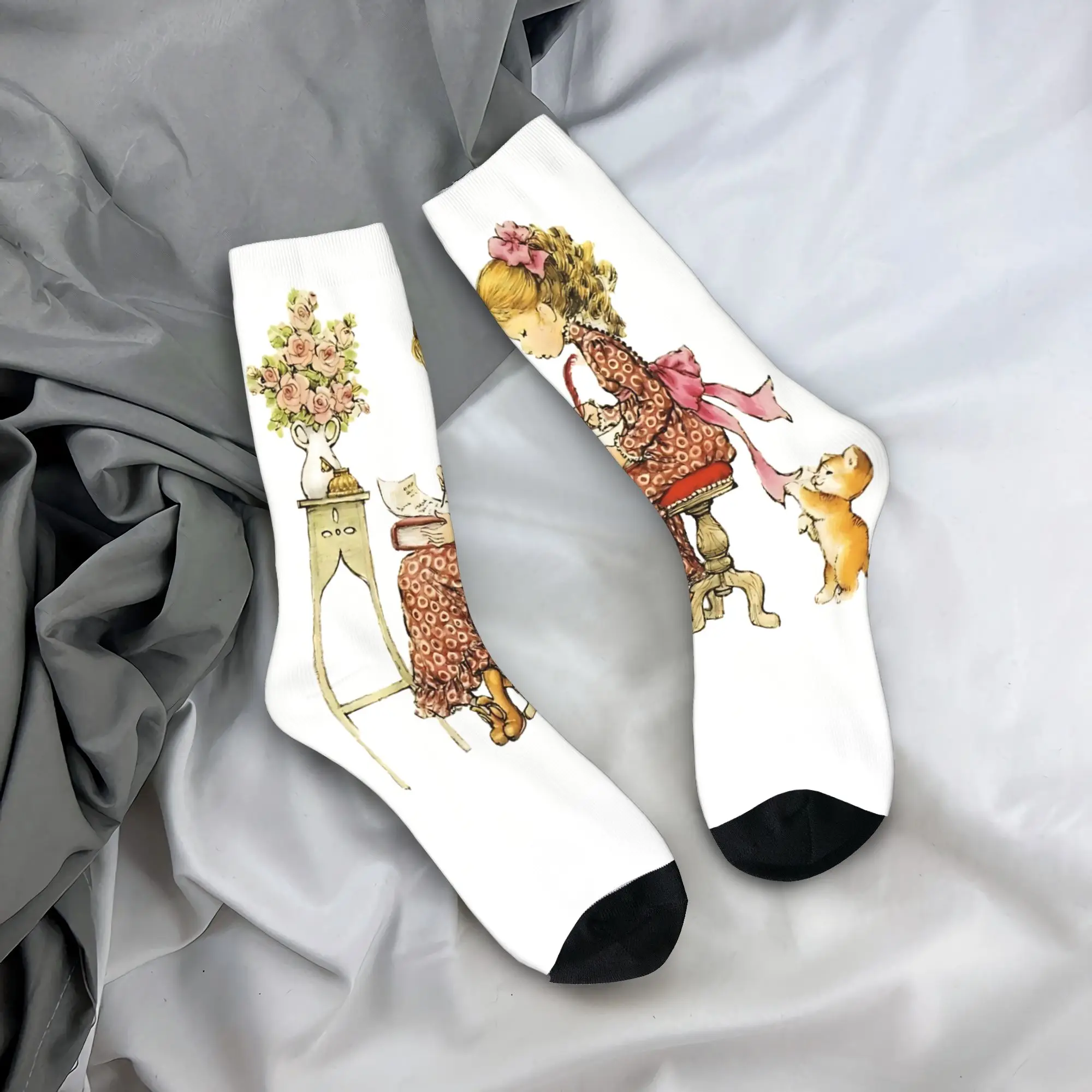 

Sarah Kay writing a letter with Kitten playing Socks Graphic Stockings Anti Sweat Men's Socks Autumn Gothic Cycling Socks