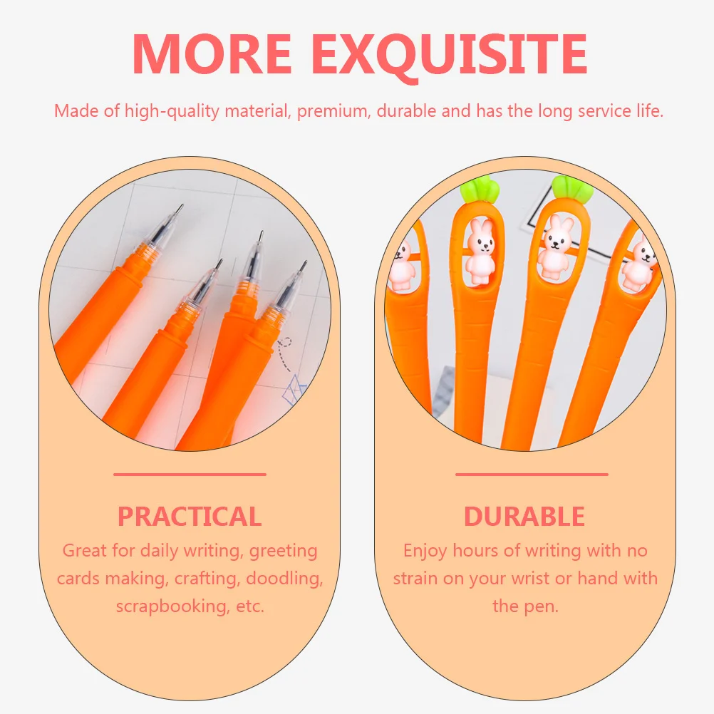 

8Pcs Cartoon Carrot Shaped Gel Pens Exquisite Workmanship Black Ink Writing Pens for Students Crafting Scrapbooking