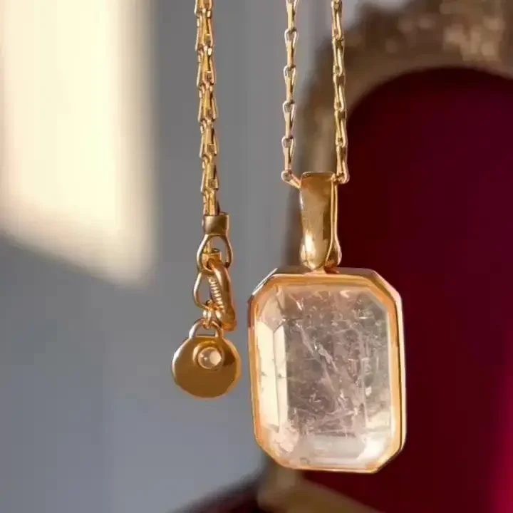 

Europe Designer Natural Crystal Rectangle Top Quality Necklace Sweater Chain Women Charm Jewelry Trend