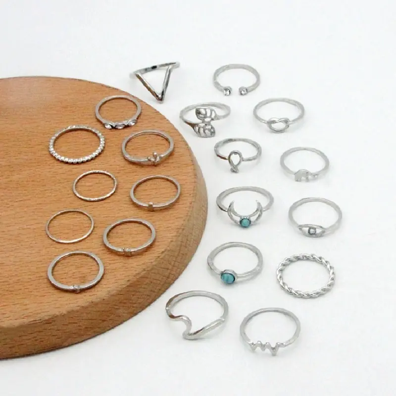 Picture 3: 20 Pieces Ring Set Ladies Exaggerated Style Elephant Cross Moon Turquoise And Other Even Size Set Ring Jewelry