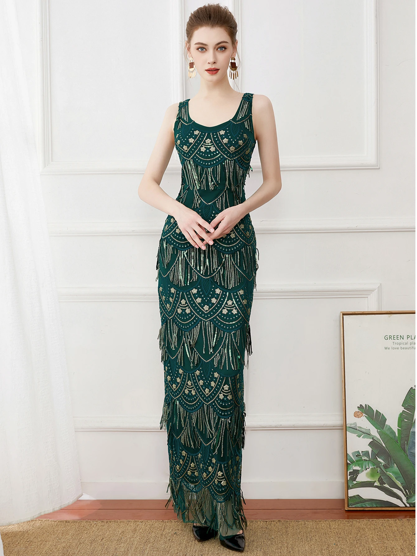 فستان ماكسي صيفي مثير عتيق باللون الأخضر مزين بالتر فساتين نسائية أنيقة فاخرة للحفلات الطويلة فساتين سهرة بدون ظهر للحفلات الراقصة #6