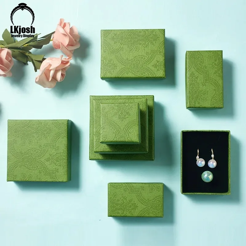 Bow Knot Green Pattern Jewelry Box, Bracelet Necklace, Ring Earring Box, Handcrafted Wedding Gift Packaging Box