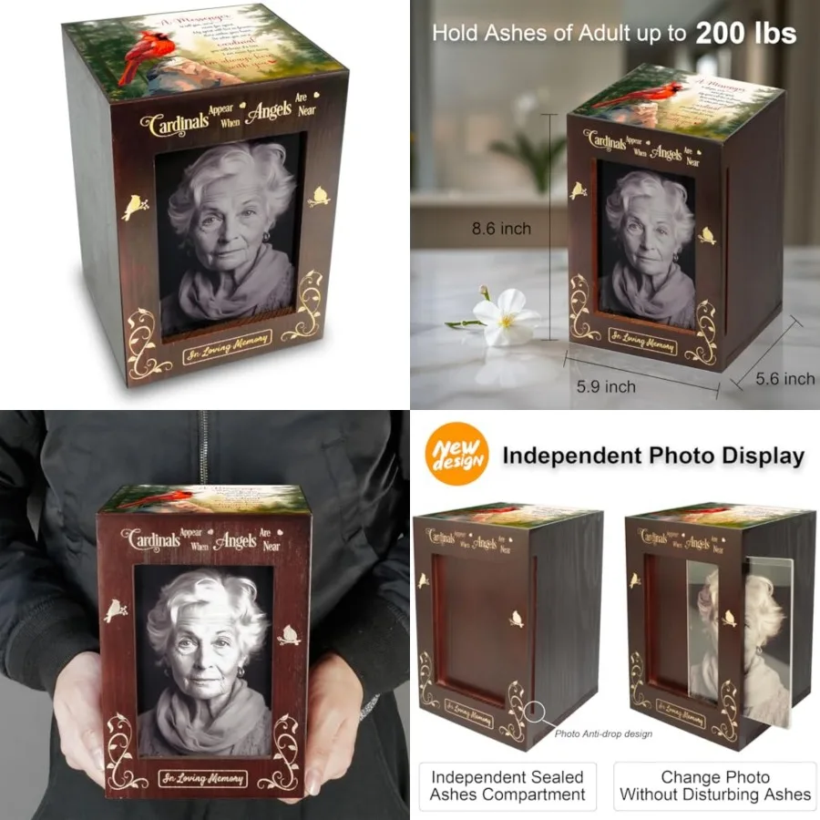 

Wooden Cremation Urns with Photo Frame for Human Ashes Adult Female Male, Wood Urns Box and Casket, Funeral Decorative Urn with