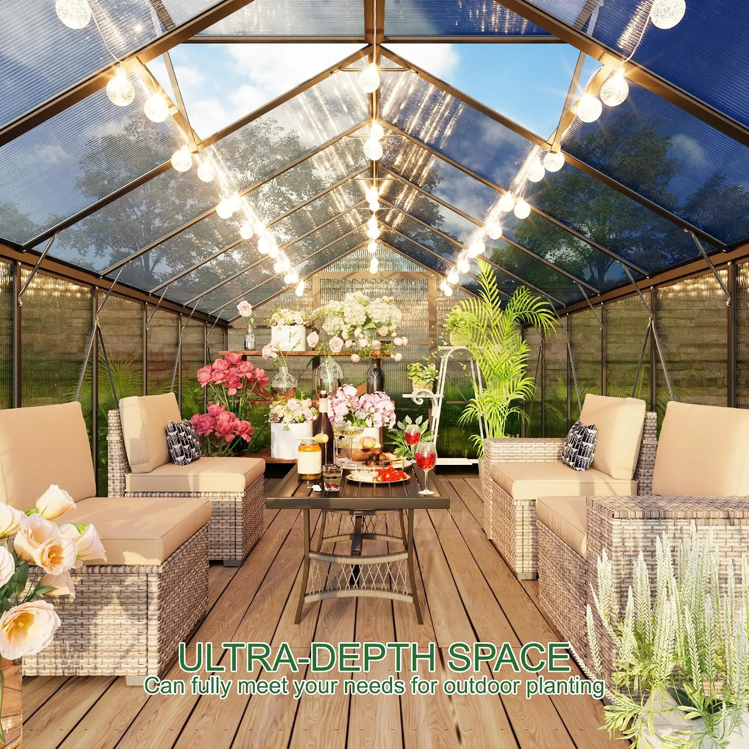 8X10 FT Walk in Greenhouse, Quick Setup Polycarbonate Greenhouses for Outdoor with Roof Vent and Rain Gutter, Swing Lockable