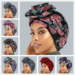 2024 New Fashion Print Turban Hijab Hats African Head Wraps Elastic Muslim Hats Breathable Chemo Cap For Women Girls