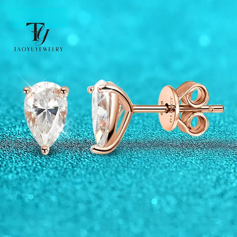 

TY 0,5CT 1CT Сертифицированные серьги-гвоздики с муассанитом грушевидной огранки для женщин, свадебные украшения из 100% стерлингового золота с покрытием Sier