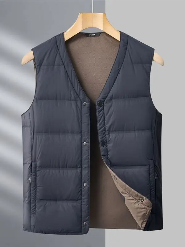 

Lightweight Warm Men's down Vest Casual Busin Sle Dad Clothes Middle-Aged Dad Faion Urban Sle V-Ne Button-Up Jaet