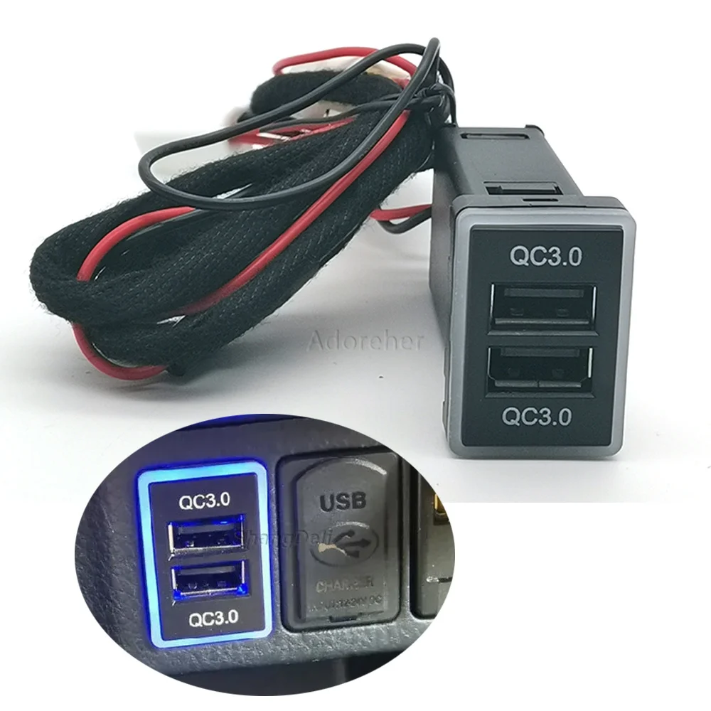 Dual Fast Charge QC3.0 USB Modified Car Charger with Blue Indicator Light for Toyota Corolla Camry Prado 12V Car Accessories