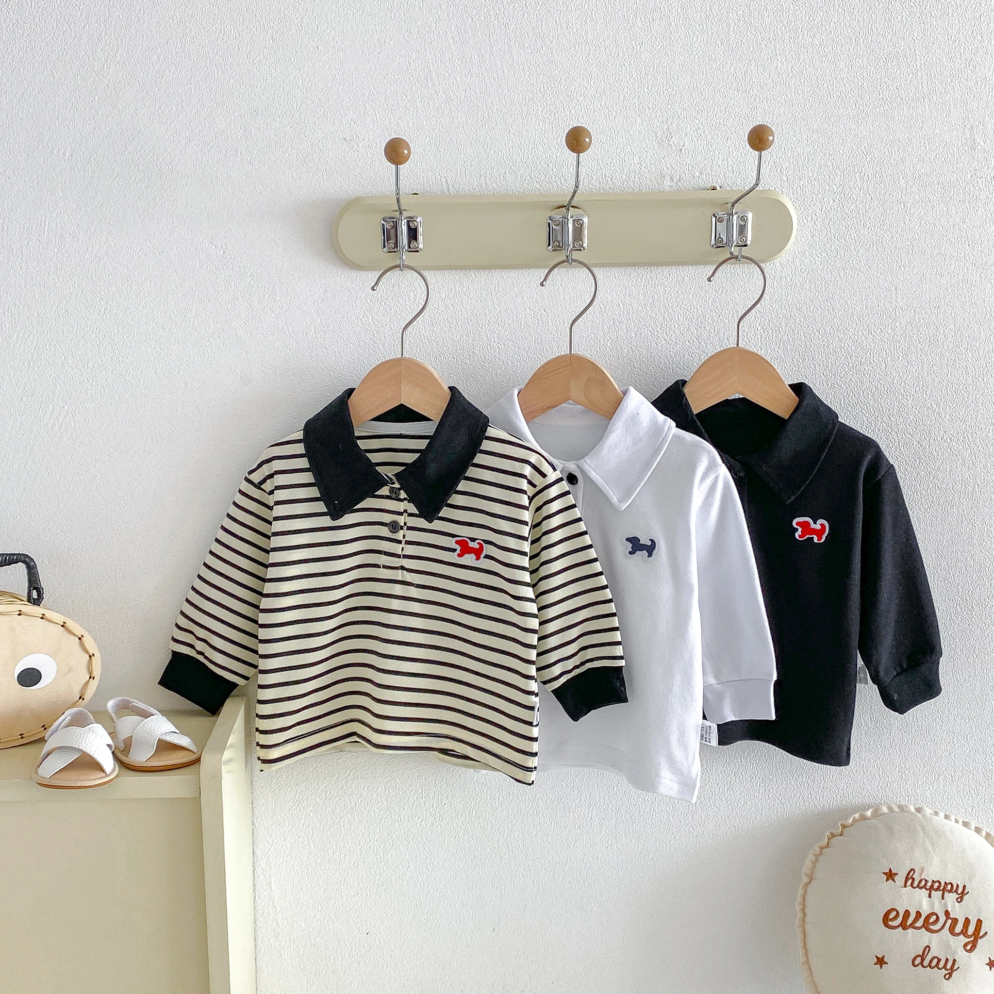 

Spring Boys' Children's Fashion Polo Shirt Striped Long-Sleeved Base Shirt Simple Comfortable All-Match Long-Sleeved