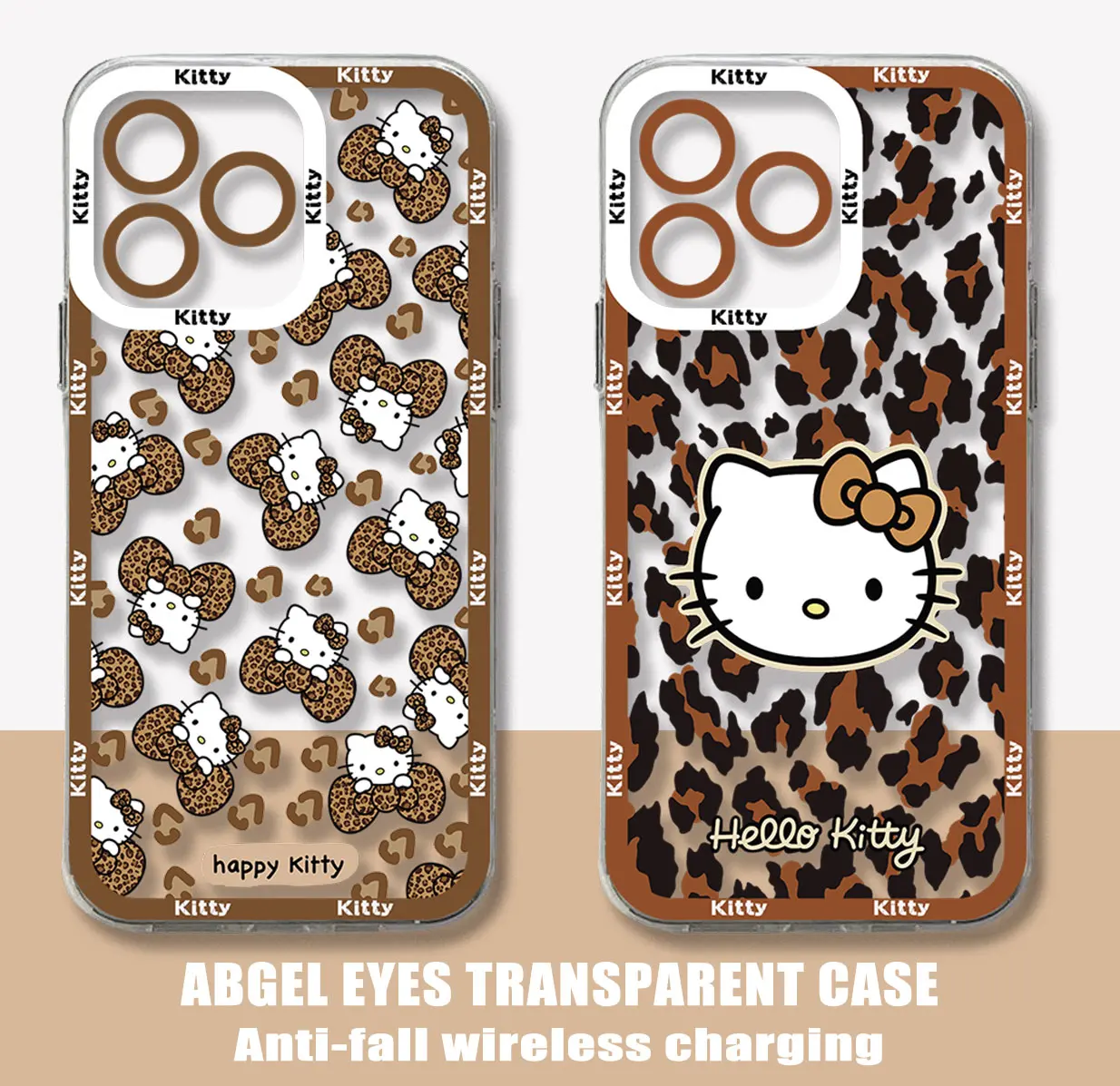 Fashion Leopard Print Hello Kitty Phone Case For iPhone 15 14 13 12 11 Mini Pro Max X XR XSMax 7 8 Plus SE20 Transparent Cover