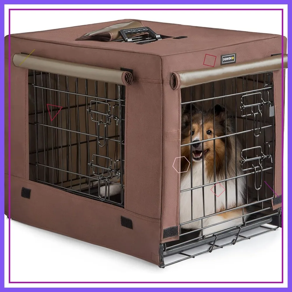 

Double Door Dog Crate for Small Medium Dogs, Collapsible Metal Kennel with Tray, 30x19x21 Inches Brown
