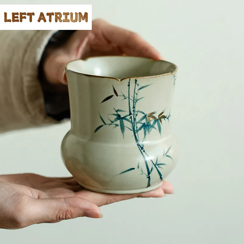 

470ml Antique Hand-painted Bamboo Jianshui Tea Wash Bowl Tea Residue Bucket Water Washing Slag Tank Household Chaxi Teaset Craft