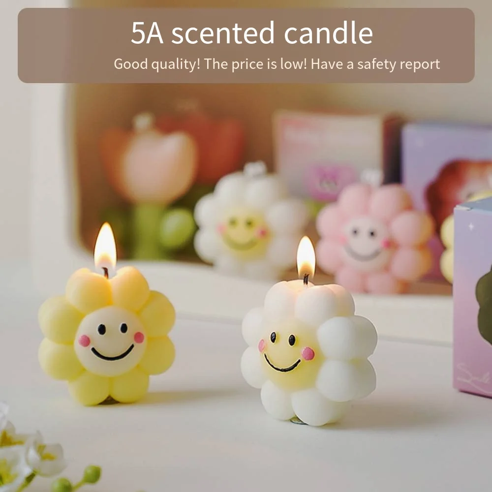 Smiley face Sunflower Scented candle Handmade fragrance with hand gift Simulating cute flower modeling wax