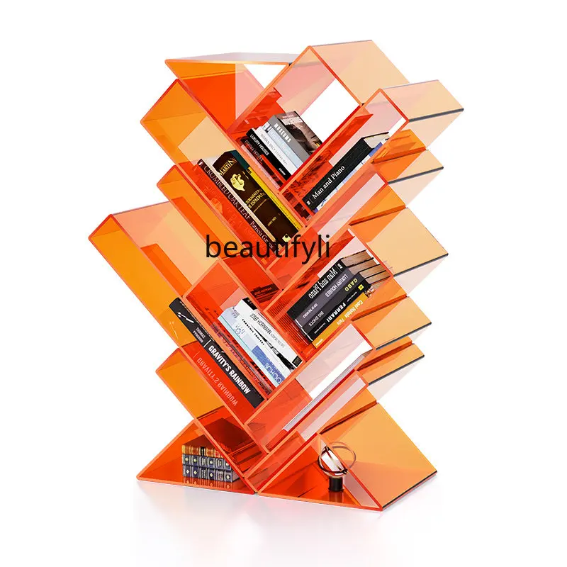 Acrylic Reading Bookshelf and Storage Shelf Home Floor Simple Picture Book Rack Library Storage Display Shelf