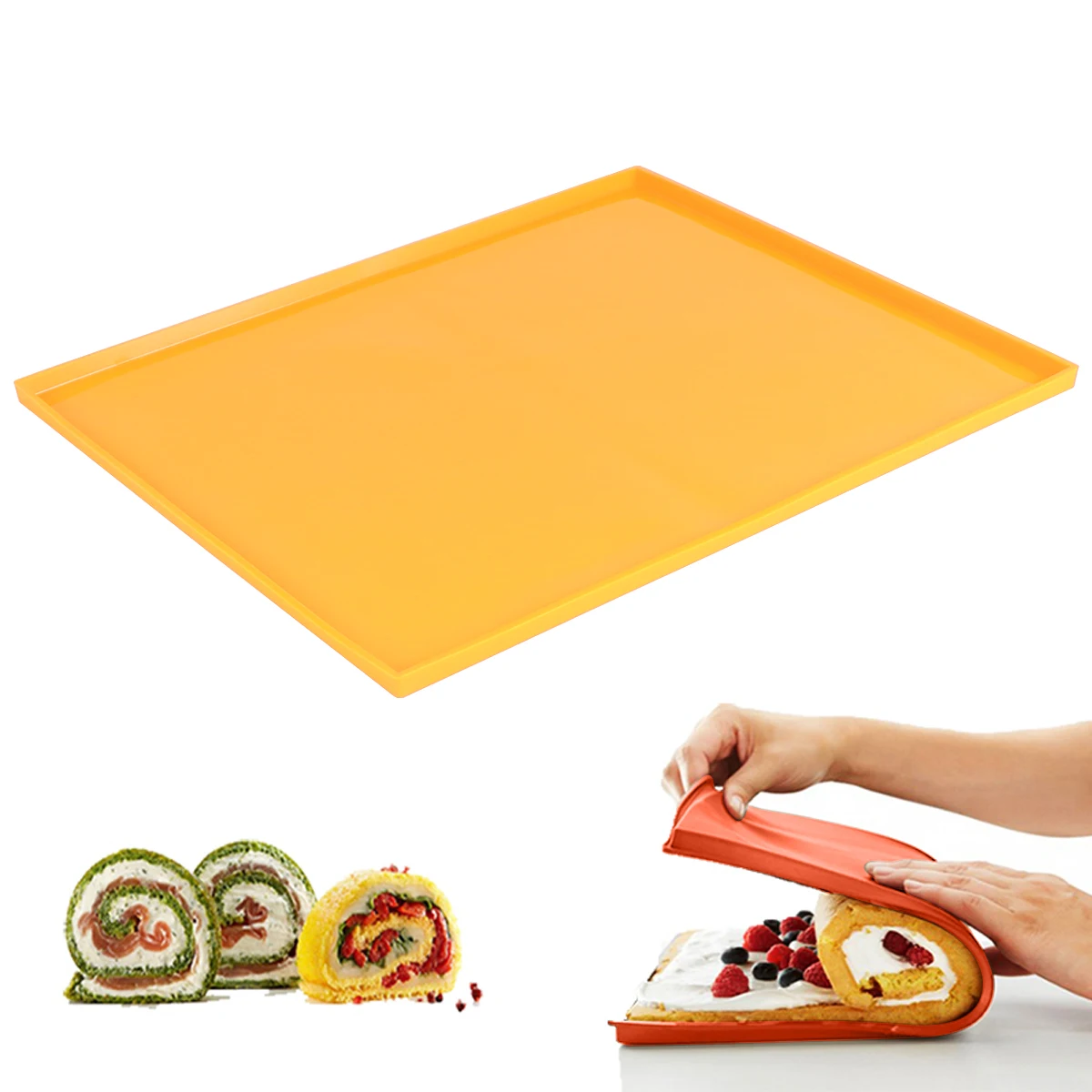 

Cake Roll Bake Mold Double-sided Cake Roll Baking Tool Houshold Cake Baking Supplies for Home Bakery (Orange)