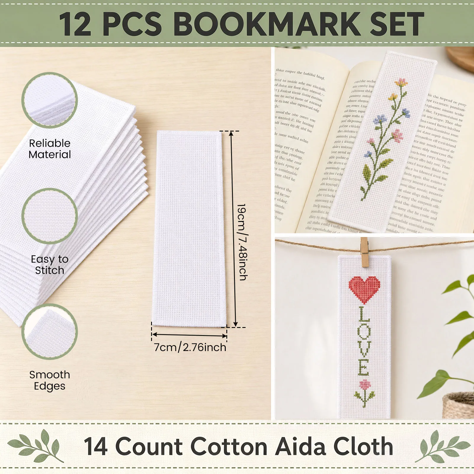 12 Pcs Cross Stitch Bookmark 7.48