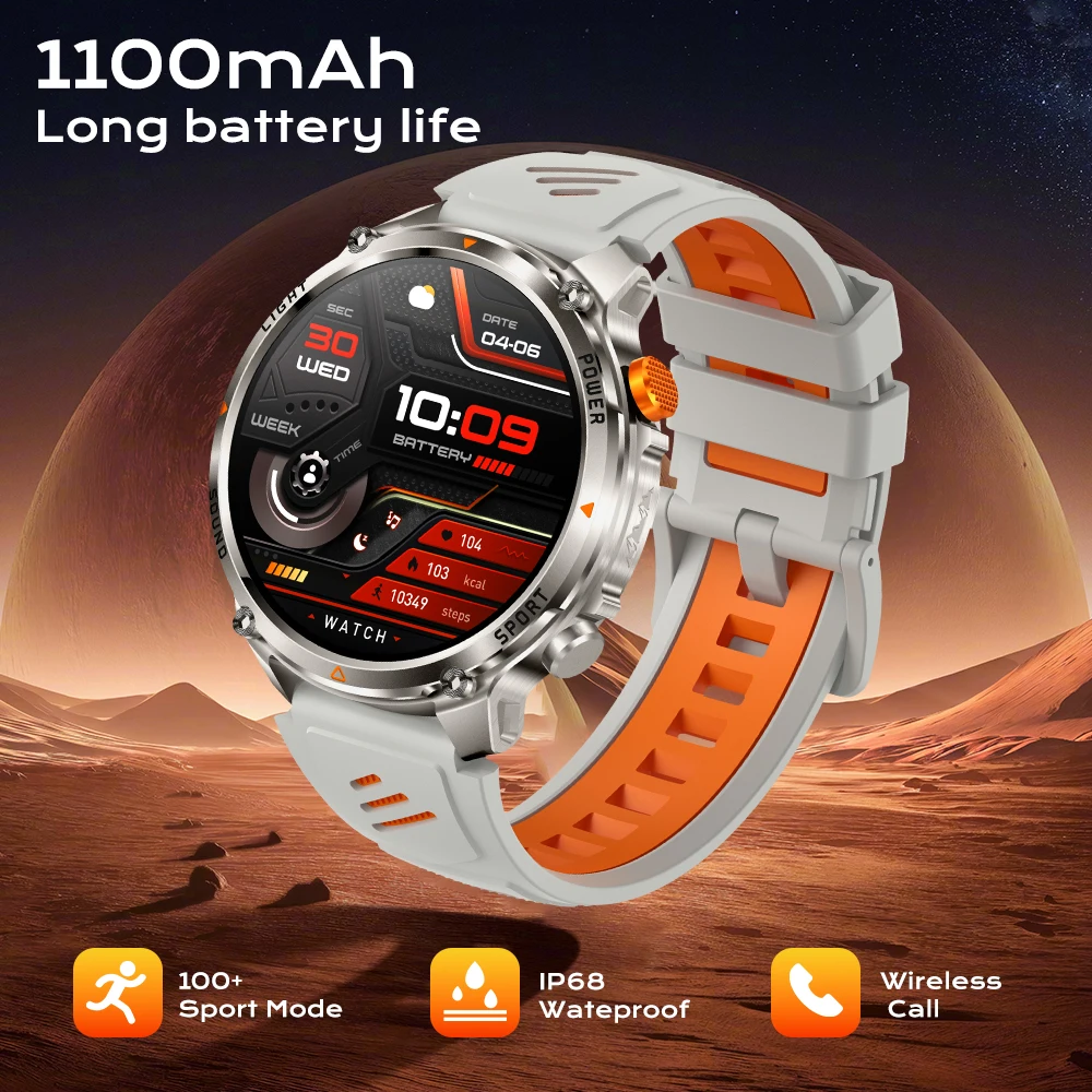 HT45 GPS Smart Watch - 1100mAh Long Battery, 1.85" HD Screen, 100+ Sports Modes, IP68 Waterproof, Heart Rate, Blood Oxygen, Blue