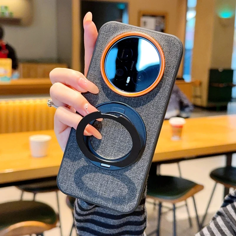 

Fabric Cloth Texture Wireless Charging Magnetic Rotate Kickstand Phone Case For Honor Magic 8 Pro, Slim Matte Stand Cover Funda