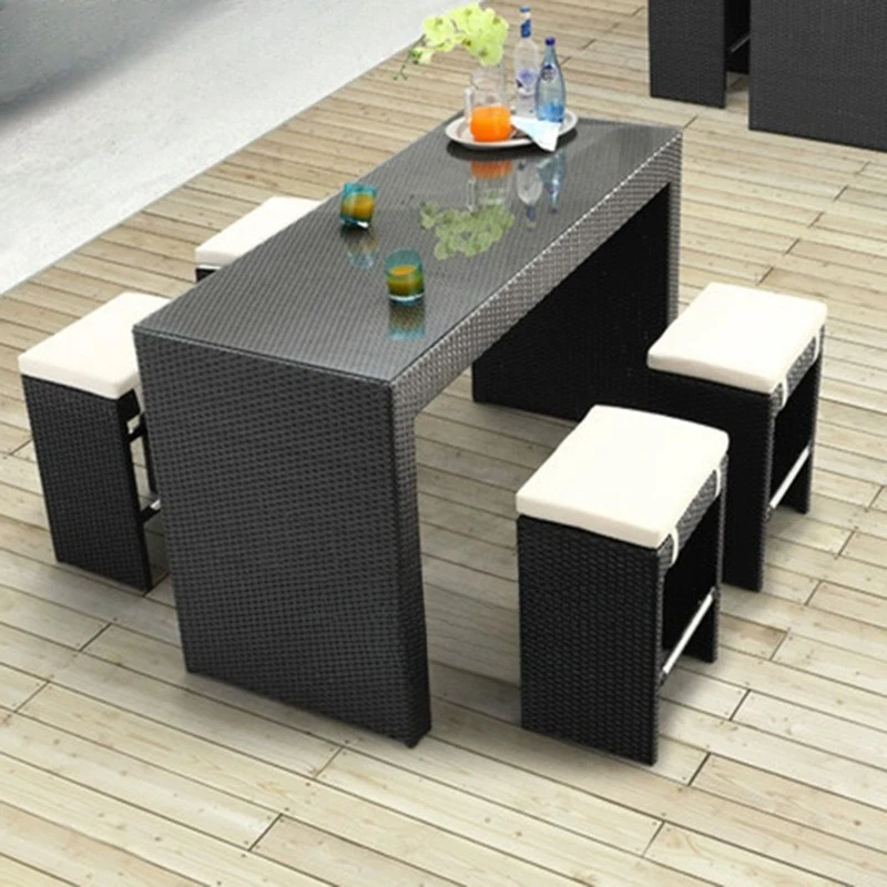 Outdoor storage Bar chairs Outdoor restaurant Bar Tall tables and chairs Villa balcony Rattan waterproof sunscreen table and cha