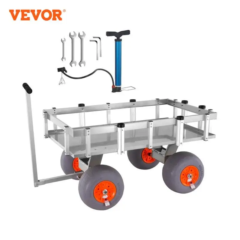 

VEVOR 500lbs Beach Fishing Cart Marine Cart with Four 13" Big Wheels 6 Rod Holders Aluminum Pier Wagon Trolley for Sand Picnic