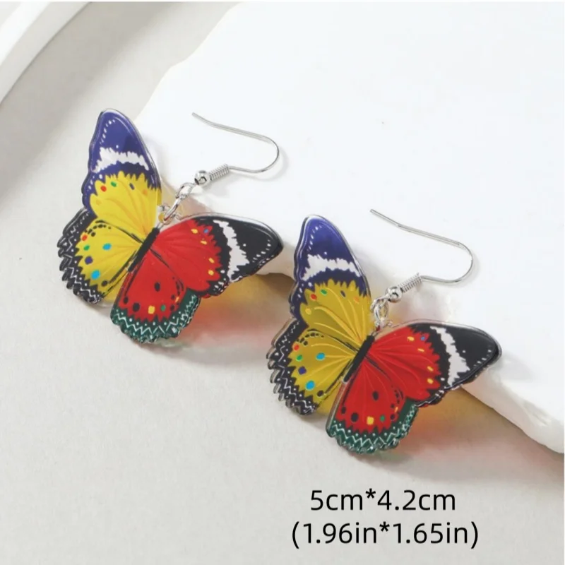 أقراط على شكل فراشة مسطحة من الأكريليك ثنائية الأبعاد، أقراط على شكل فراشة مطبوعة على الموضة مخصصة للسيدات، مناسبة للفصول الأربعة